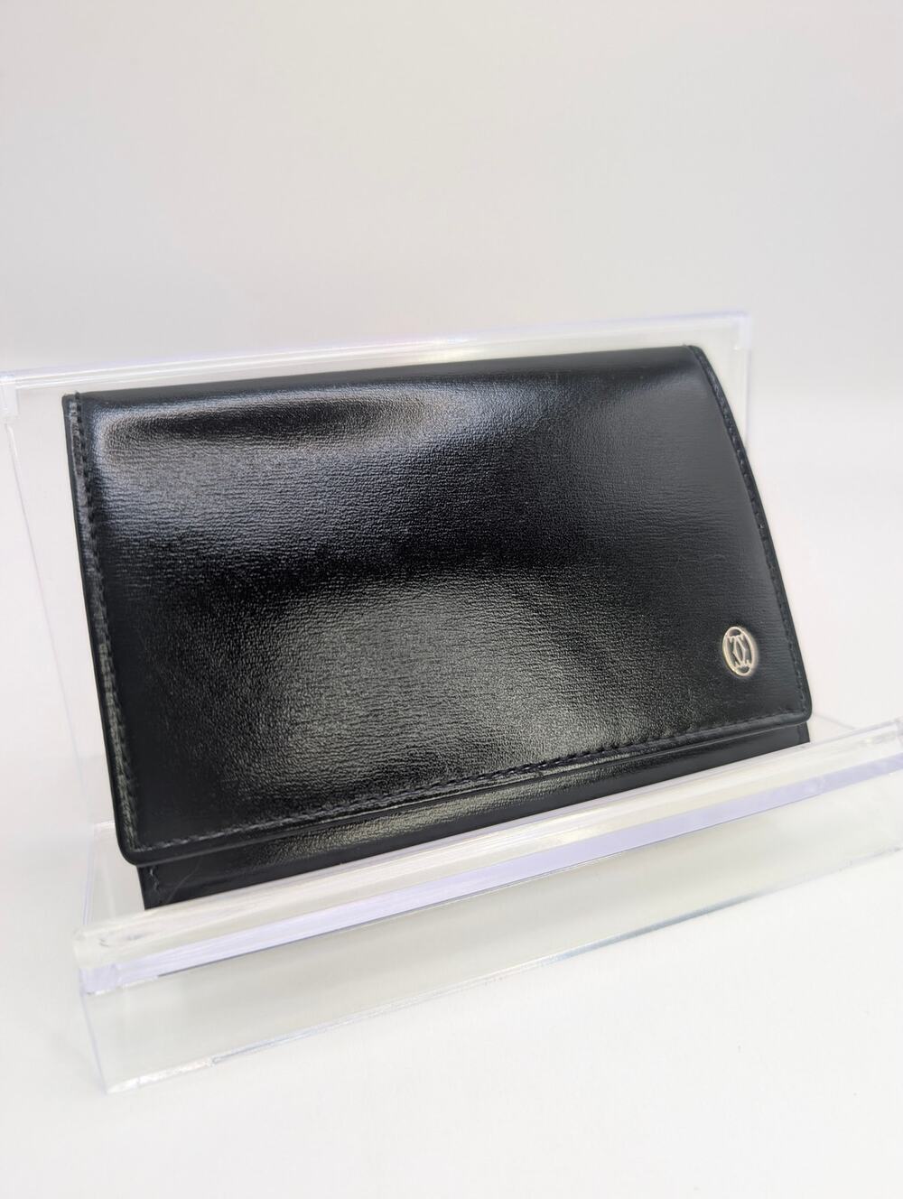 Authentic Cartier Paris Leather Pocket Organizer Black w/ silver insigniax